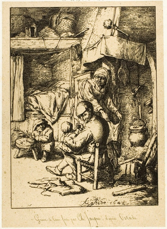 A Father and his Family by  Charles emile Jacque (French, 1813-1894), 23x16"( A2 size ) Poster Print