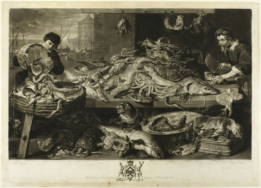 A Fish Market by  Richard Earlom (British, 1743-1822), 23x16"( A2 size ) Poster Print