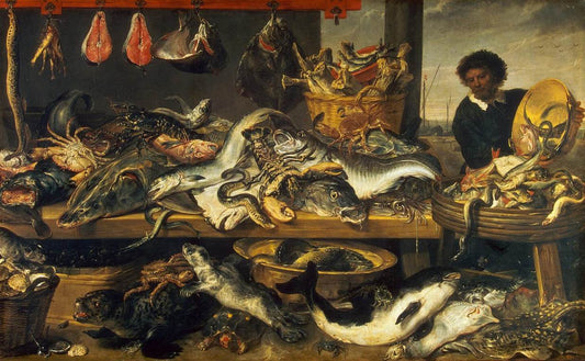 A Fish Stall, vintage artwork by Frans Snyders, 12x8" (A4) Poster