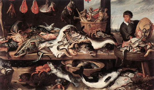 A Fishmonger's Stall, vintage artwork by Frans Snyders, 12x8" (A4) Poster