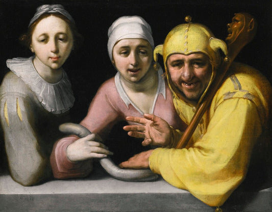A Fool with Two Women, vintage artwork by Cornelis van Haarlem, A3 (16x12") Poster Print
