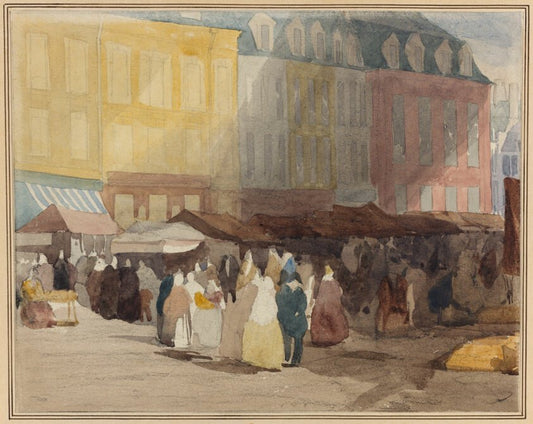 A French Market Scene, possibly Boulogne by  David Cox, 23x16"( A2 size ) Poster Print