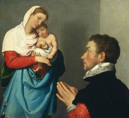 A Gentleman in Adoration before the Madonna, vintage artwork by Giovanni Battista Moroni, A3 (16x12") Poster Print