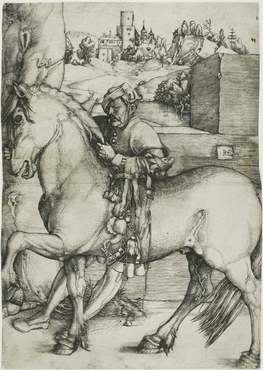 A Groom Bridling a Horse by  Hans Baldung Grien, 23x16"( A2 size) Poster Print