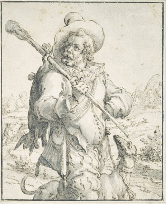 A Huntsman with a Dead Hare and a Dog, a study for Terra by  Jacques de Gheyn II, 23x16"( A2 size) Poster Print
