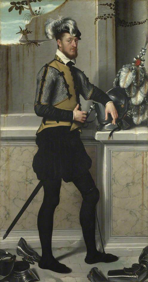 A Knight with His Jousting Helmet, vintage artwork by Giovanni Battista Moroni, A3 (16x12") Poster Print