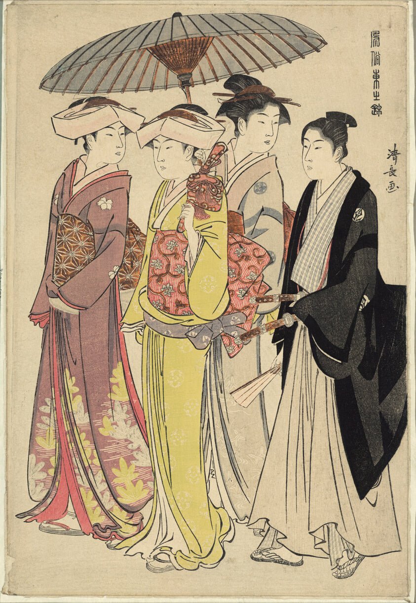 A Lady with Three Servants, from the series "A Brocade of Eastern Manners (Fuzoku Azuma no nishiki)" by  Torii Kiyonaga, 23x16"( A2 size) Poster Print