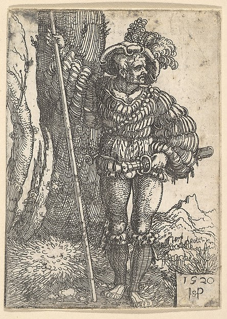 A Lansquenet Standing by a Tree 1520-Sebald Beham , vintage art, A3 (16x12") Poster Print