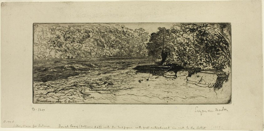 A Likely Place for a Salmon by  Francis Seymour Haden, 23x16"( A2 size) Poster Print