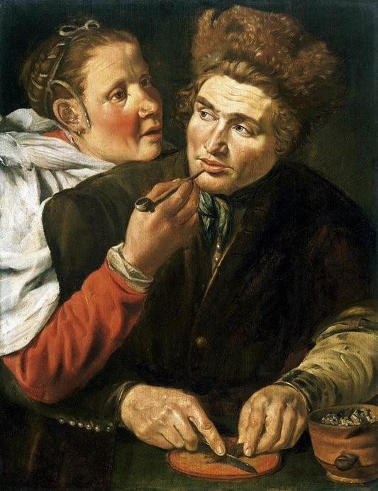 A Man Cutting Tobacco, vintage artwork by Werner van den Valckert, 12x8" (A4) Poster
