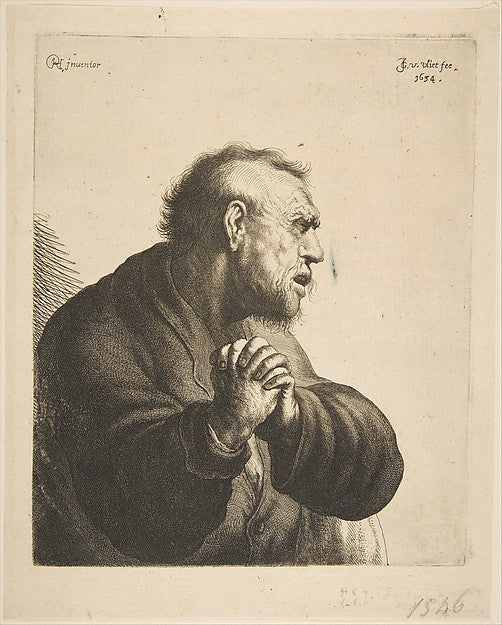 A Man Grieving 1634-Jan Georg  van Vliet, After Rembrandt  , vintage art, A3 (16x12") Poster Print