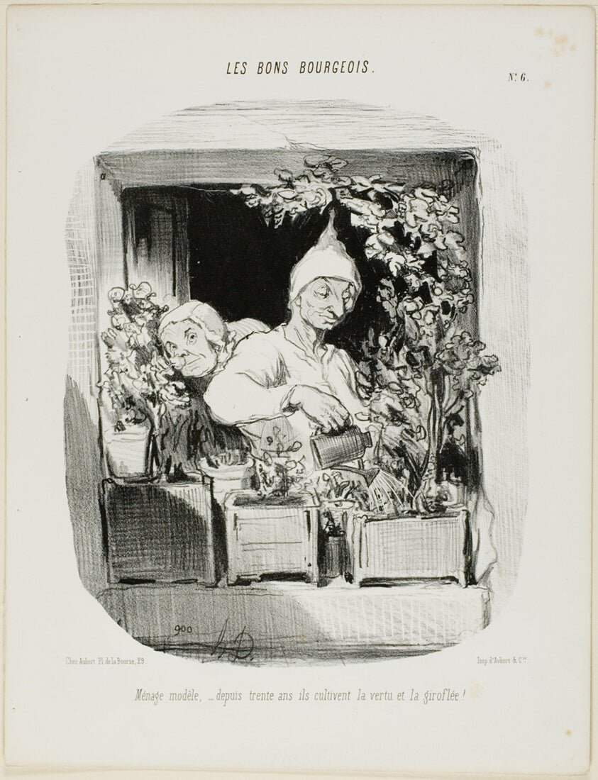 A Model Marriage by  For Thirty Years They Have Cultivated Virtue and Carnations, plate six from Les Bons Bourgeois by  Honore Victorin Daumier, 23x16"( A2 size) Poster Print