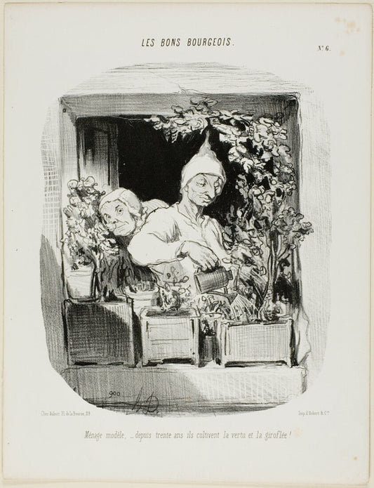 A Model Marriage by  For Thirty Years They Have Cultivated Virtue and Carnations, plate six from Les Bons Bourgeois by  Honore Victorin Daumier, 23x16"( A2 size) Poster Print