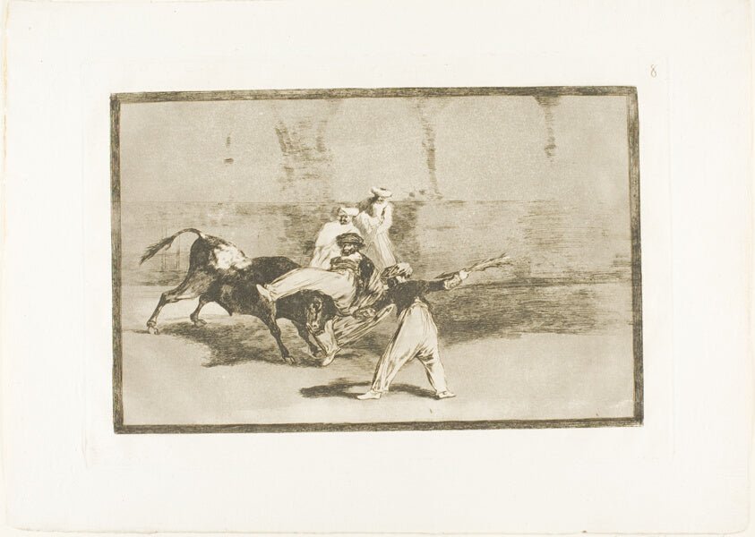 A Moor Caught by  the Bull in the Ring, plate 8 from The Art of Bullfighting by  Francisco Jose de Goya y Lucientes, 23x16"( A2 size) Poster Print