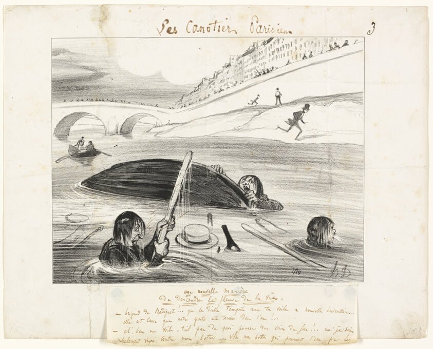 A New Way to Float Down the River of Life, plate three from Les Canotiers Parisiens by  Honore-Victorin Daumier, 23x16"( A2 size) Poster Print