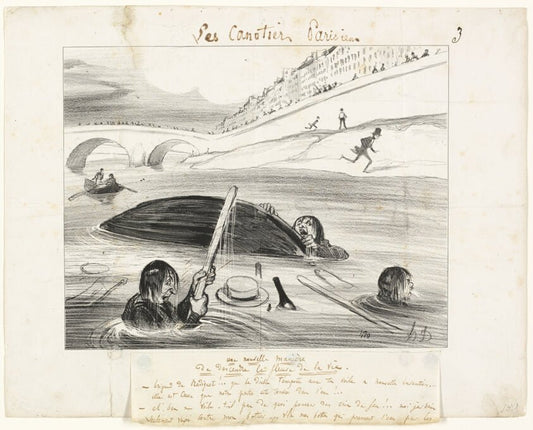 A New Way to Float Down the River of Life, plate three from Les Canotiers Parisiens by  Honore-Victorin Daumier, 23x16"( A2 size) Poster Print