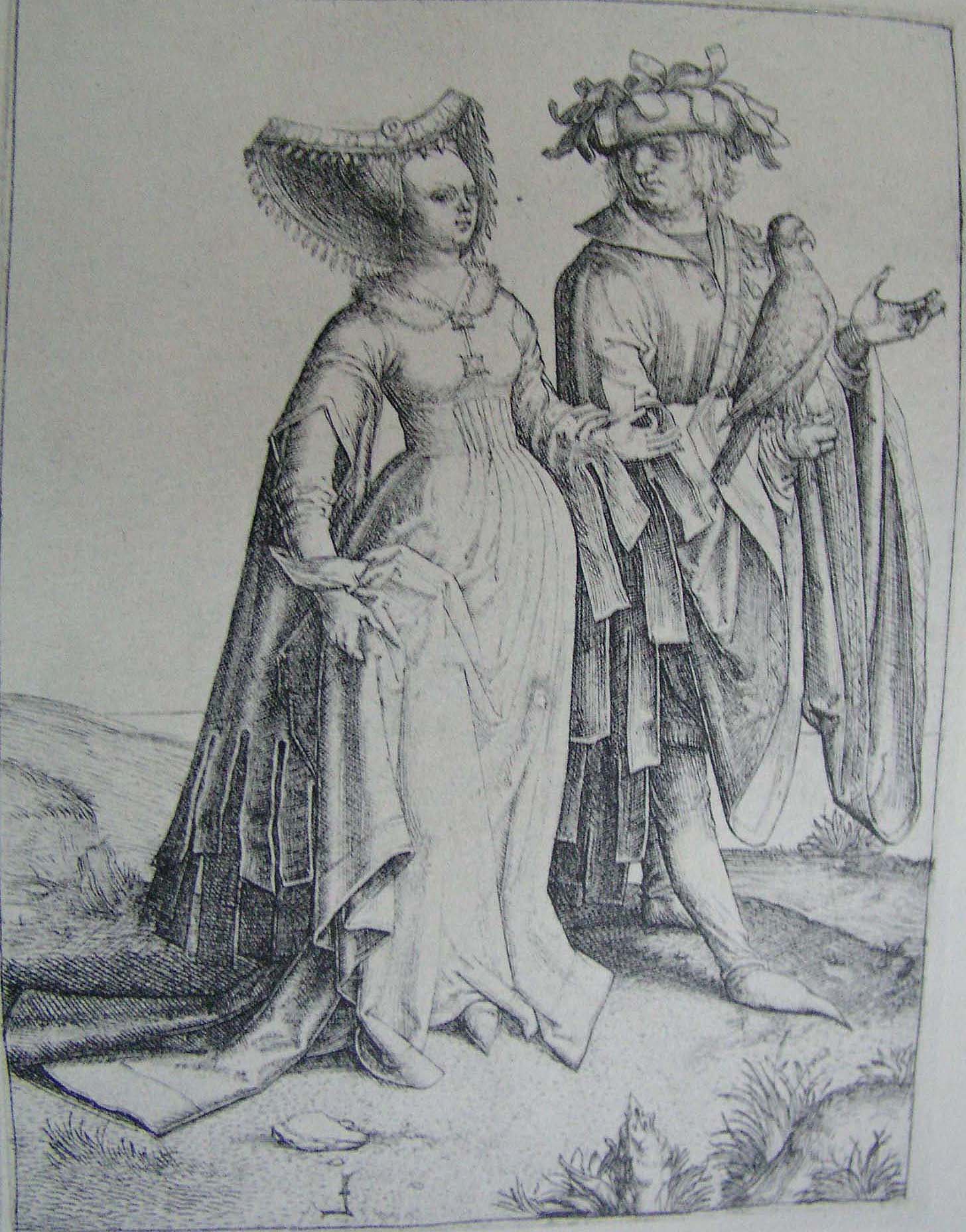 A pair, vintage artwork by Master E.S., A3 (16x12") Poster Print