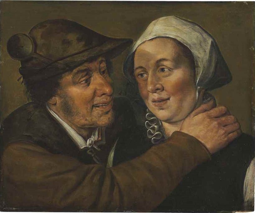 A Peasant Couple, vintage artwork by Marten van Cleve the Elder, A3 (16x12") Poster Print