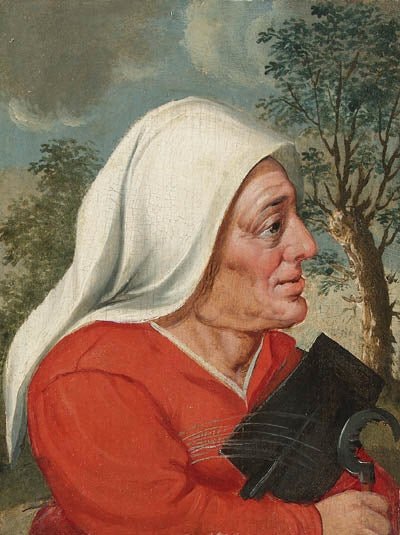 A Peasant Woman with a Sickle and Spade, vintage artwork by Marten van Cleve the Elder, A3 (16x12") Poster Print