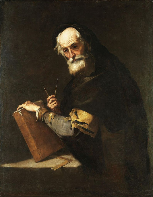 A philosopher, presumed to be Archimedes, vintage artwork by Jusepe de Ribera, 12x8" (A4) Poster