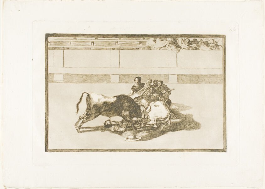 A Picador is Unhorsed and Falls under the Bull, plate 26 from The Art of Bullfighting by  Francisco Jose de Goya y Lucientes, 23x16"( A2 size) Poster Print