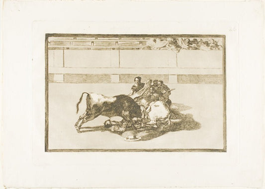 A Picador is Unhorsed and Falls under the Bull, plate 26 from The Art of Bullfighting by  Francisco Jose de Goya y Lucientes, 23x16"( A2 size) Poster Print