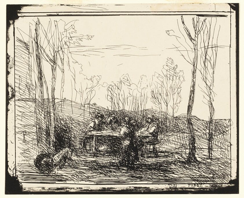 A Picnic in the Clearing by  Jean-Baptiste-Camille Corot, 23x16"( A2 size) Poster Print