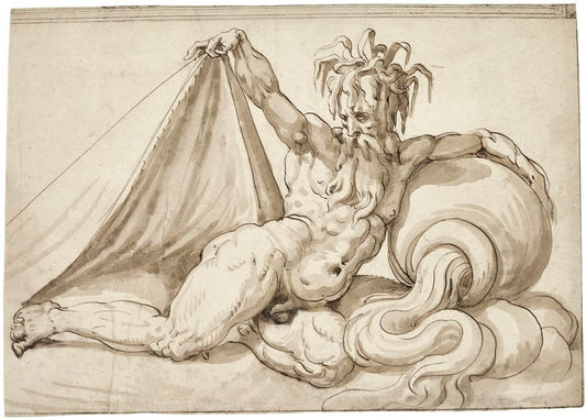 A Reclining River God, vintage artwork by Francesco Salviati, A3 (16x12") Poster Print