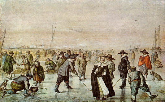 A Scene on Ice, vintage artwork by Hendrick Avercamp, 12x8" (A4) Poster