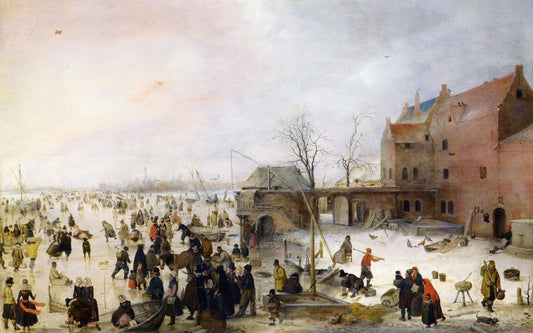 A Scene on the Ice near a Brewery, vintage artwork by Hendrick Avercamp, 12x8" (A4) Poster