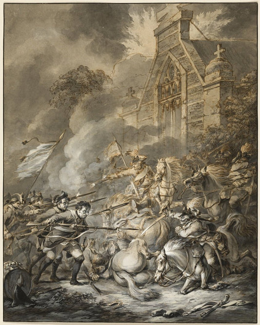 A Skirmish Between the Cavalry Officers and Footsoldiers with Bayonets by  Dirk Langendijk, 23x16"( A2 size) Poster Print