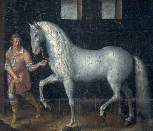 A Spanish Warhorse Captured by  Lodewijk Gunther van Nassau from Archduke Albert of Austria in the Battle of Nieuwpoort and Presented to Prince Maurits, vintage artwork by Jacob de Gheyn II, A3 (16x12") Poster Print