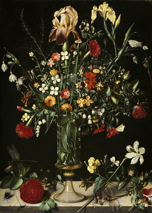 A Still Life of Flowers in a Tall Vase, vintage artwork by Ambrosius Bosschaert (I), A3 (16x12") Poster Print