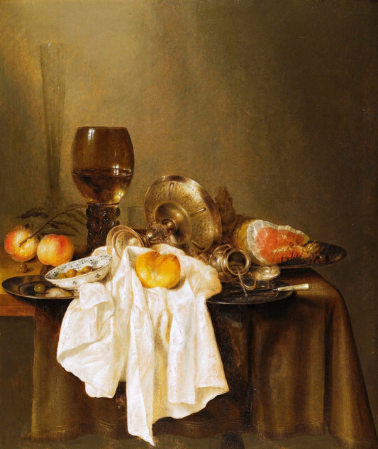 A Still Life with a Roemer, a Silver Taza on its Side, vintage artwork by Willem Claesz. Heda, 12x8" (A4) Poster