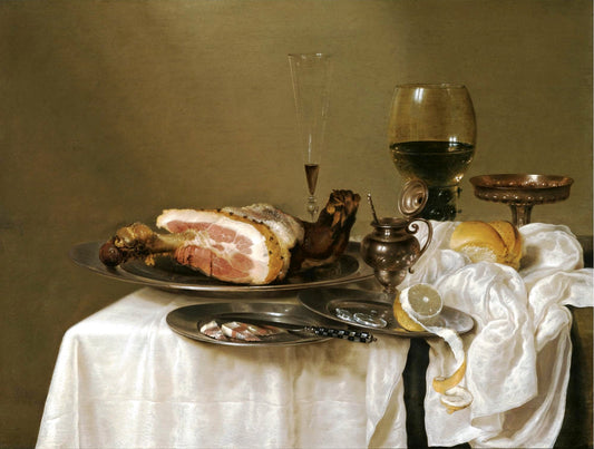 A Still Life with a Roemer, a Silver Tazza, a Fluted Wine-Glass, etc., vintage artwork by Willem Claesz. Heda, 12x8" (A4) Poster