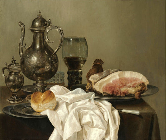 A Still Life With a Silver Tazza, a Silver Pot, etc., vintage artwork by Willem Claesz. Heda, 12x8" (A4) Poster