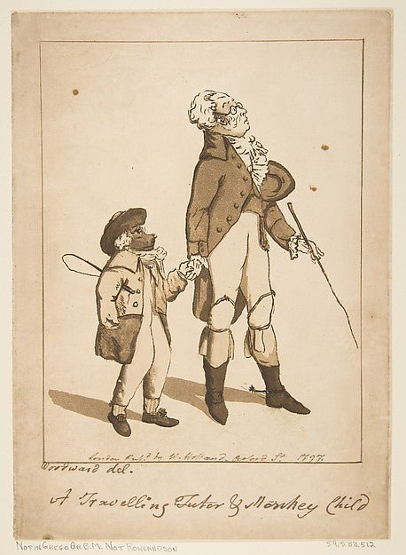 A Travelling Tutor and Monkey Child 1797-George Moutard Woodwa, vintage art, A3 (16x12") Poster Print
