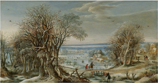 A View of the Abbey of Groenendael Near Brussels in Winter, vintage artwork by Denijs van Alsloot, 12x8" (A4) Poster