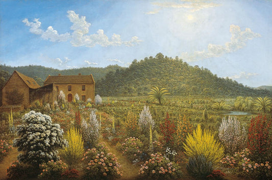 A View of the Artist's House and Garden in Mills Plains by  Van Diemen's Land, vintage art, modern poster print