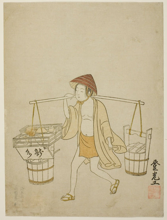 A water vendor by  Suzuki Harunobu ?? ??, 23x16"( A2 size) Poster Print