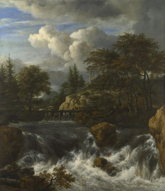 A Waterfall in a Rocky Landscape by Jacob van Ruisdael, vintage art, modern poster print