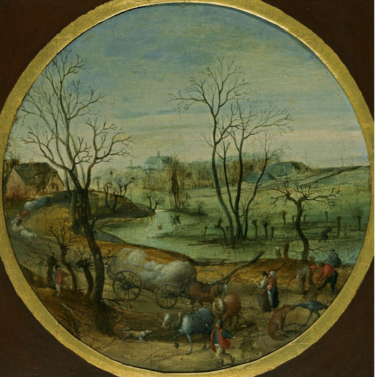 A Winter Landscape with Peasants, vintage artwork by Abel Grimmer, 12x8" (A4) Poster
