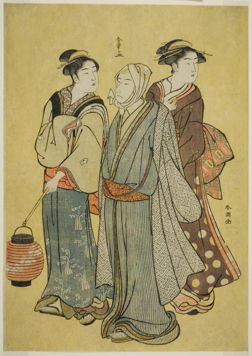 A Young Man Dressed as an Actor of the Ichikawa Family (by Shunsho), a Maid and a Geisha (by Shuncho) by  Katsukawa Shunsho, 23x16"( A2 size) Poster Print