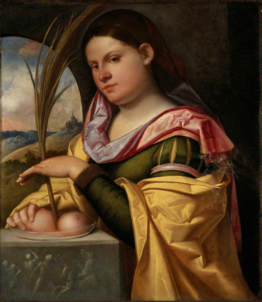 A Young Woman as Saint Agatha, vintage artwork by Giovanni Cariani, A3 (16x12") Poster Print
