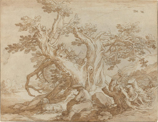 Abraham Bloemaert:Landscape with Seated Figure and Dog,16x12"(A3) Poster