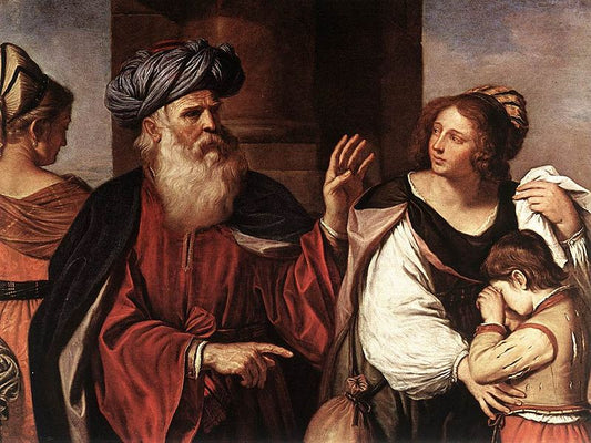Abraham Casting out Hagar and Ishmael, vintage artwork by Guercino, 12x8" (A4) Poster