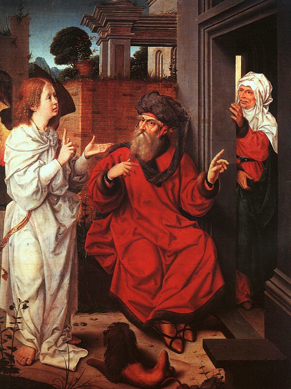Abraham, Sarah and the Angel, vintage artwork by Jan Provoost, A3 (16x12") Poster Print