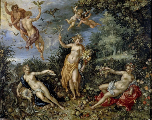 Abundance and the Four Elements, vintage artwork by Jan Brueghel the Elder, 12x8" (A4) Poster