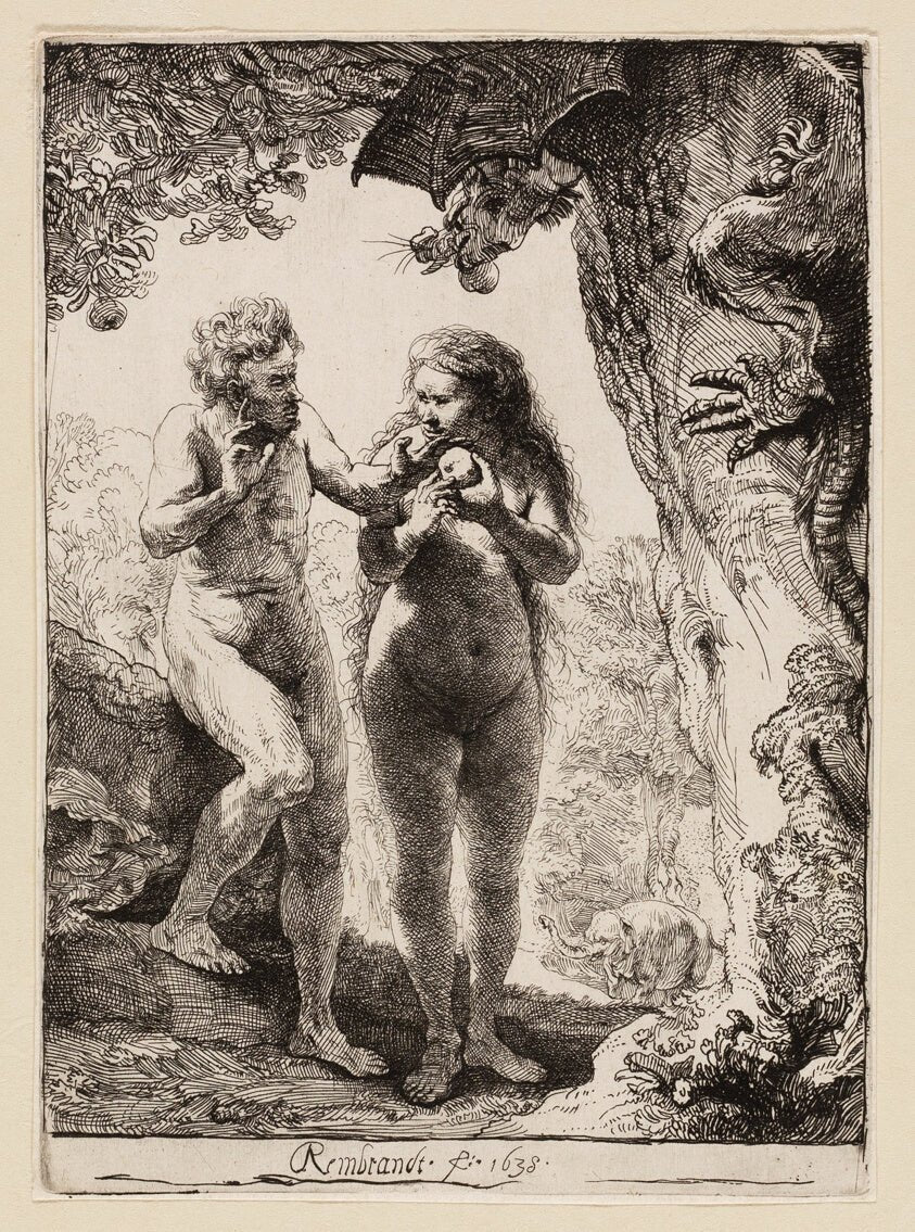 Adam and Eve by  Rembrandt van Rijn, 23x16"( A2 size) Poster Print