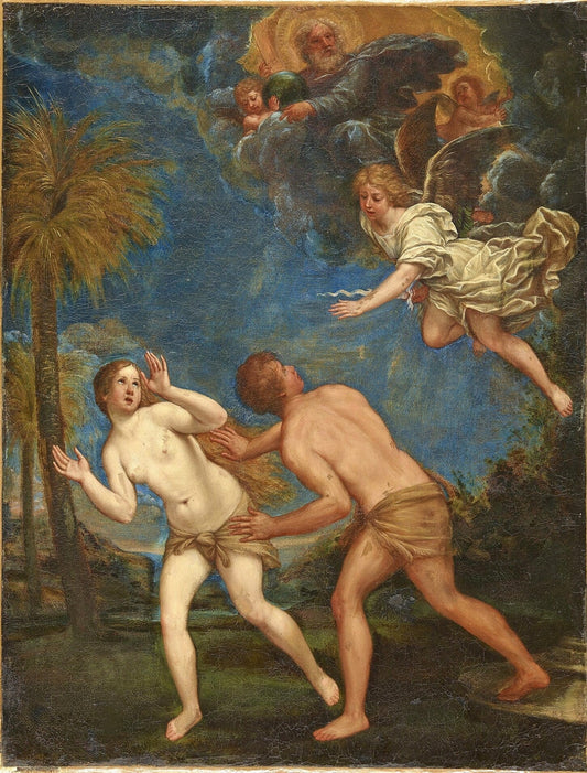 Adam and Eve Expelled from Paradise, vintage artwork by Francesco Albani, 12x8" (A4) Poster